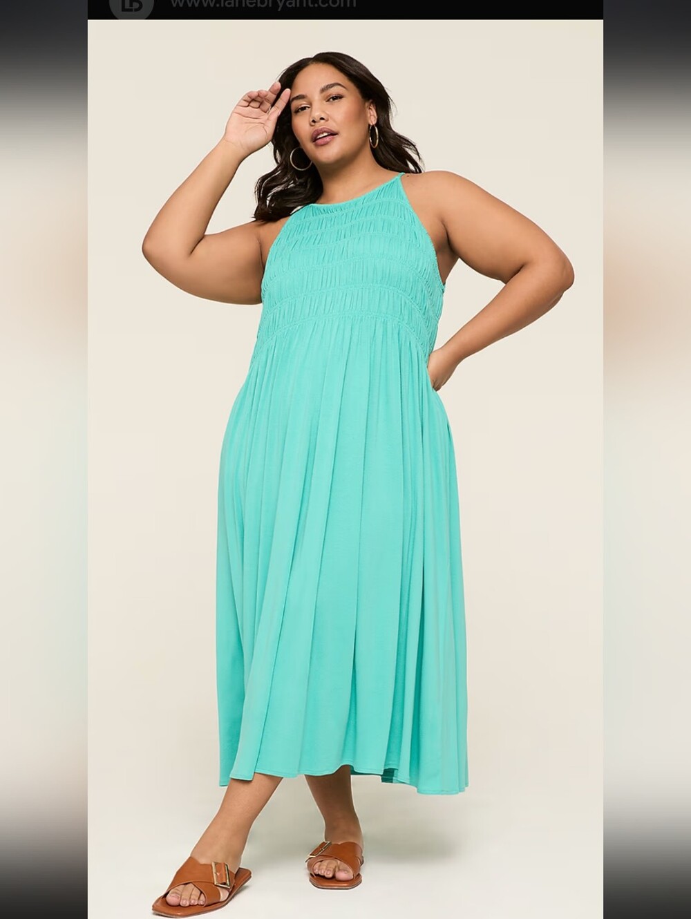 Lane Bryant Aqua Smocked Halter Midi Dress
